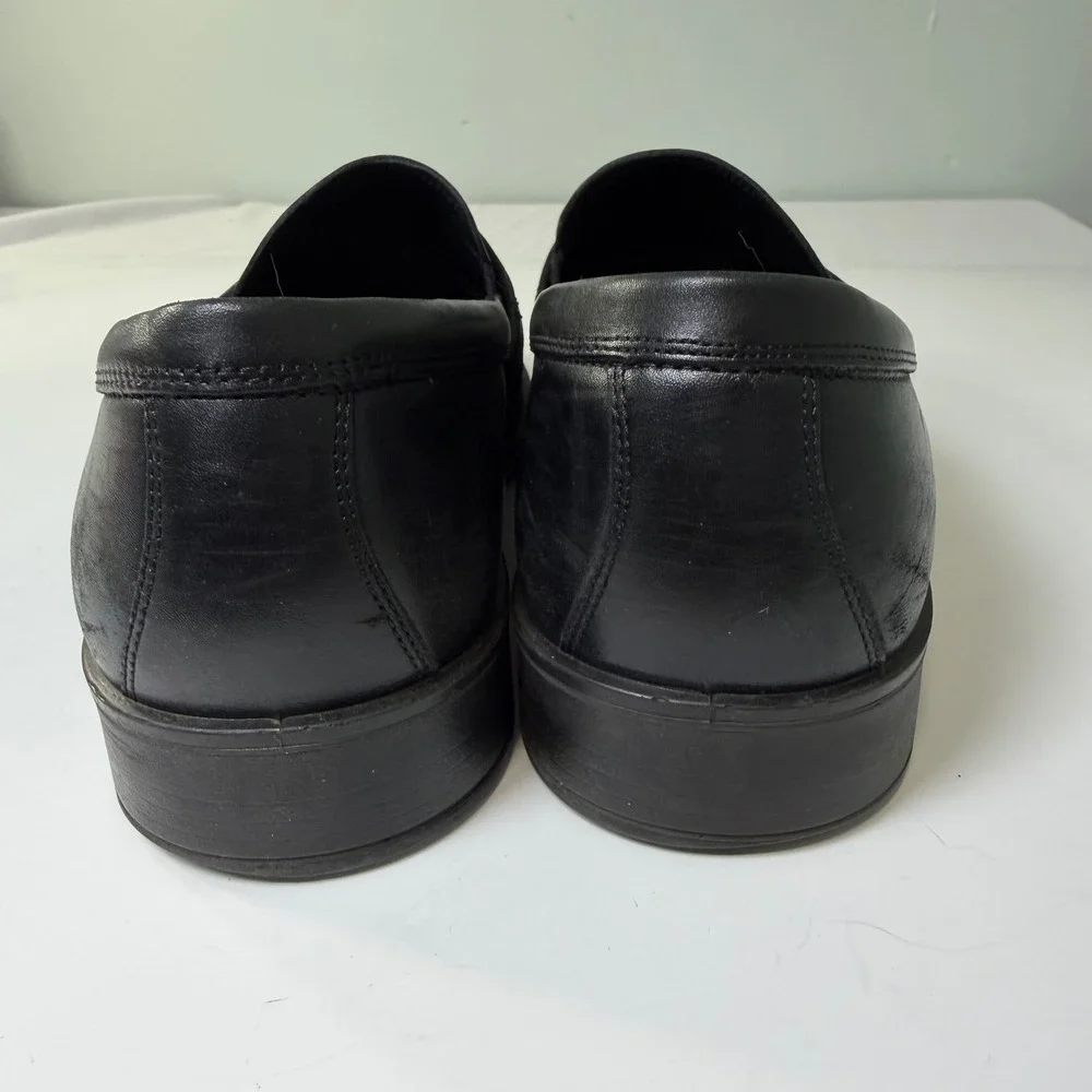 ECCO Mens Black Leather Penny Loafers Shock‎ Point Slip On Dress Shoes Size 42